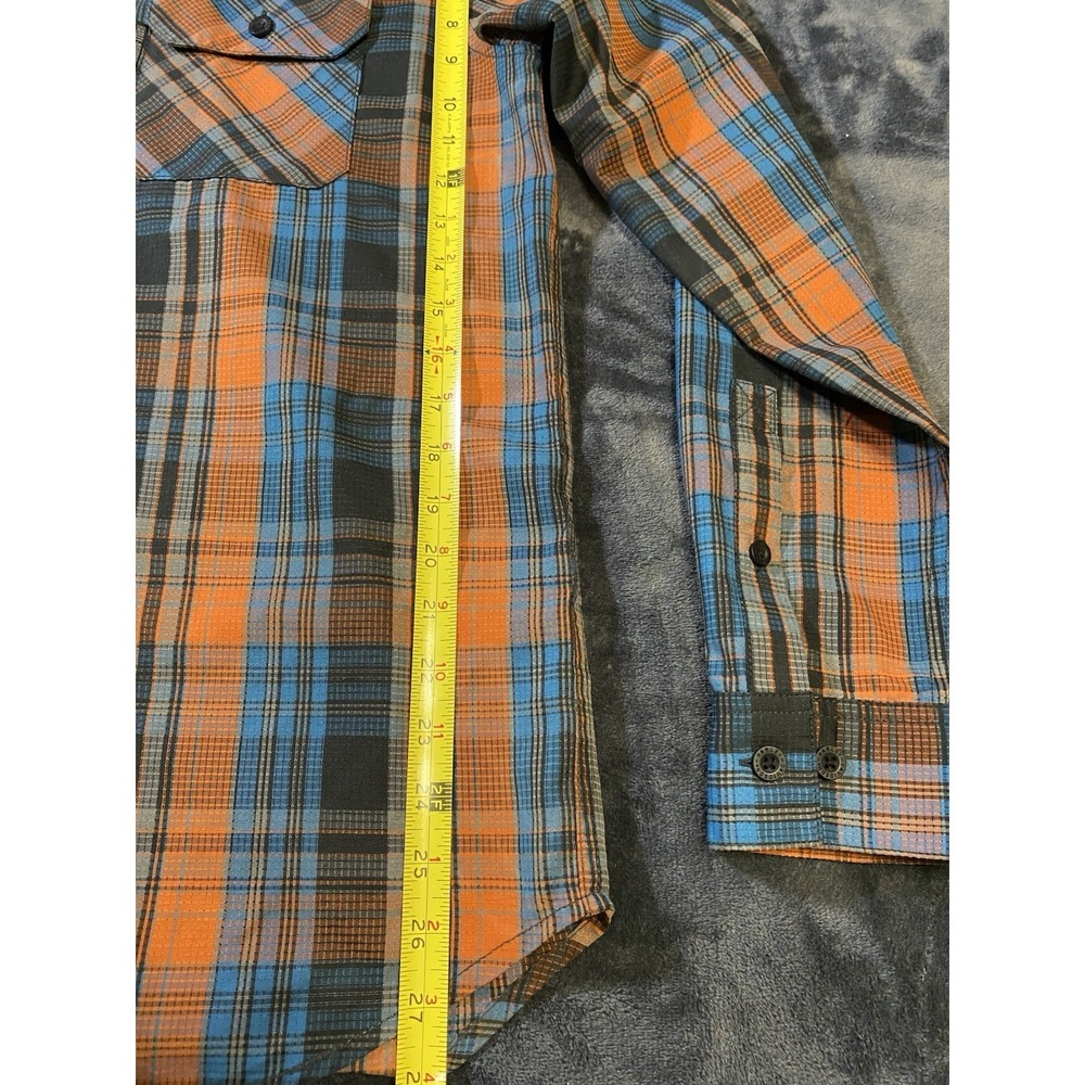 Harley Davidson Men M Performance Plaid Shirt Long Sleeve Orange Blue Back Logo - Picture 6 of 9